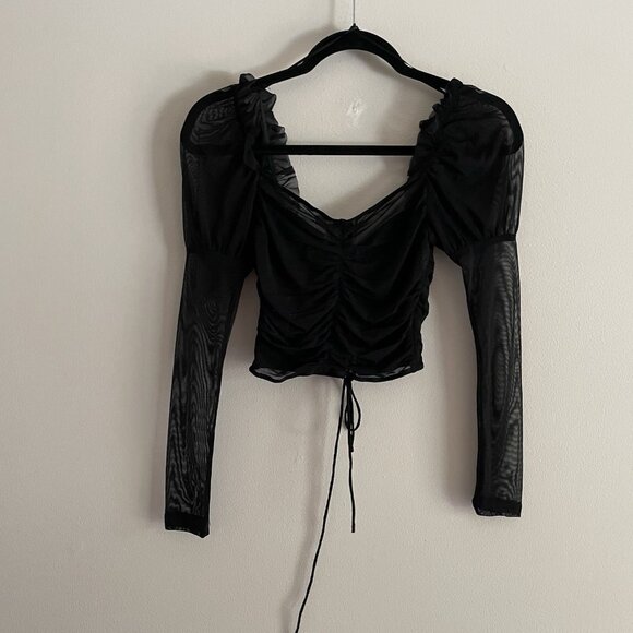 Princess Polly Wmn 4 Black Mesh Gothic Long Sleeve Lace Up Cropped Nola Rain Top - Picture 12 of 12